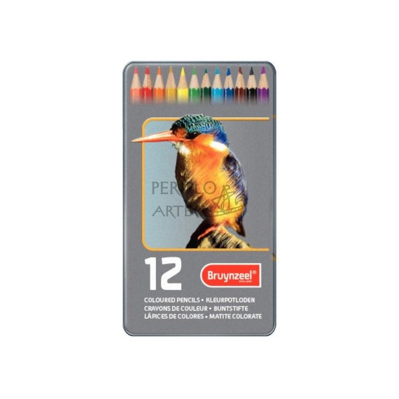 Estuche metálico 12 lápices color Bruynzeel pájaro
