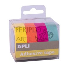 Set 4 cintas adhesivas papel Washi tonos flúor