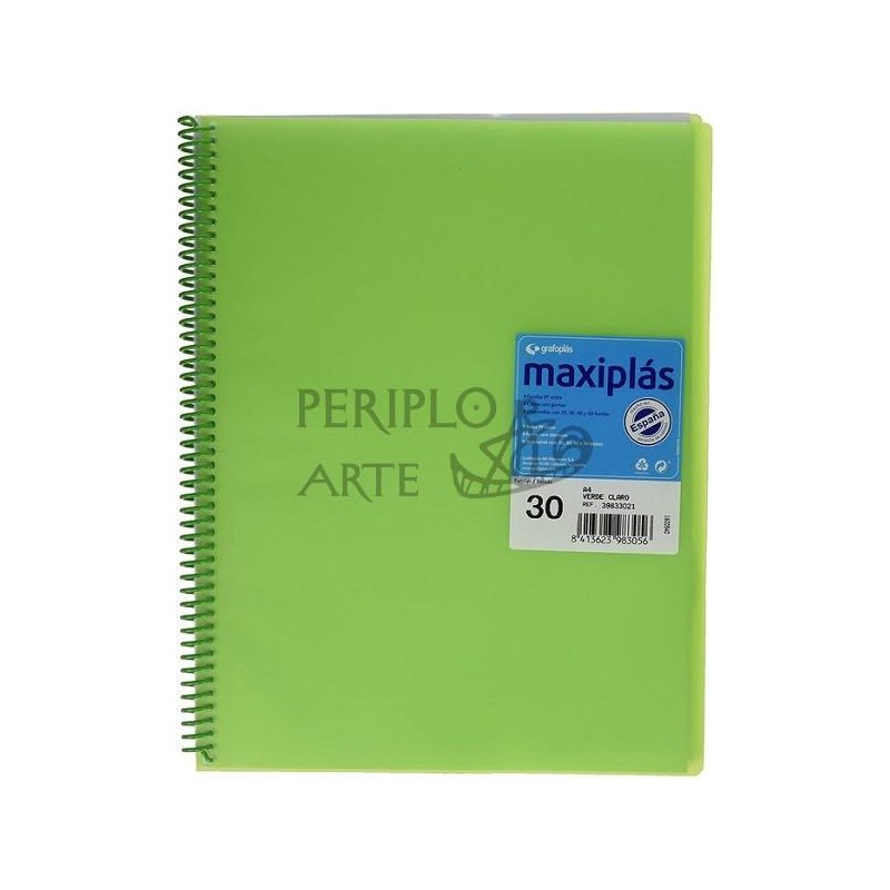 Carpeta espiral 30 fundas A4 verde Maxiplas