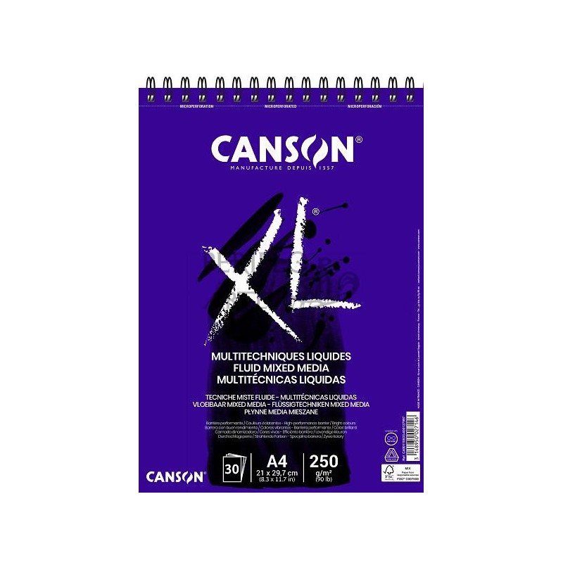 Bloc Canson XL Multitécnica líquidas A4 30h 250g