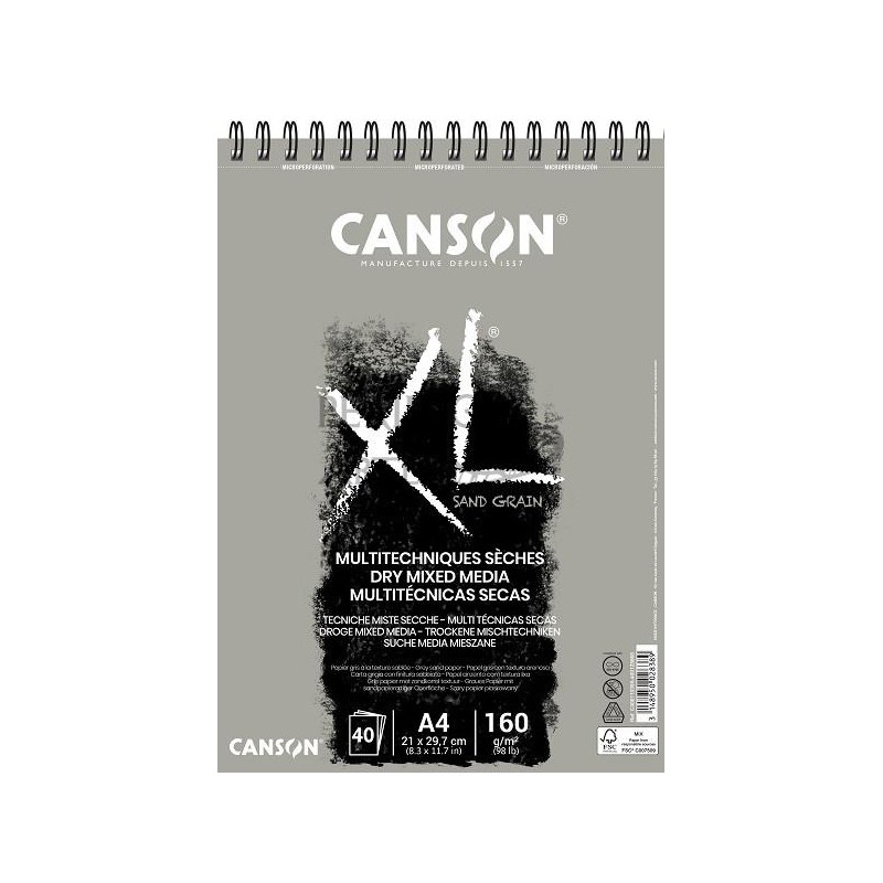 Bloc Canson XL Multitéc  secas gris A4 40h 160g