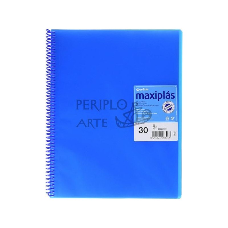 Carpeta espiral 30 fundas A4 azul Maxiplas