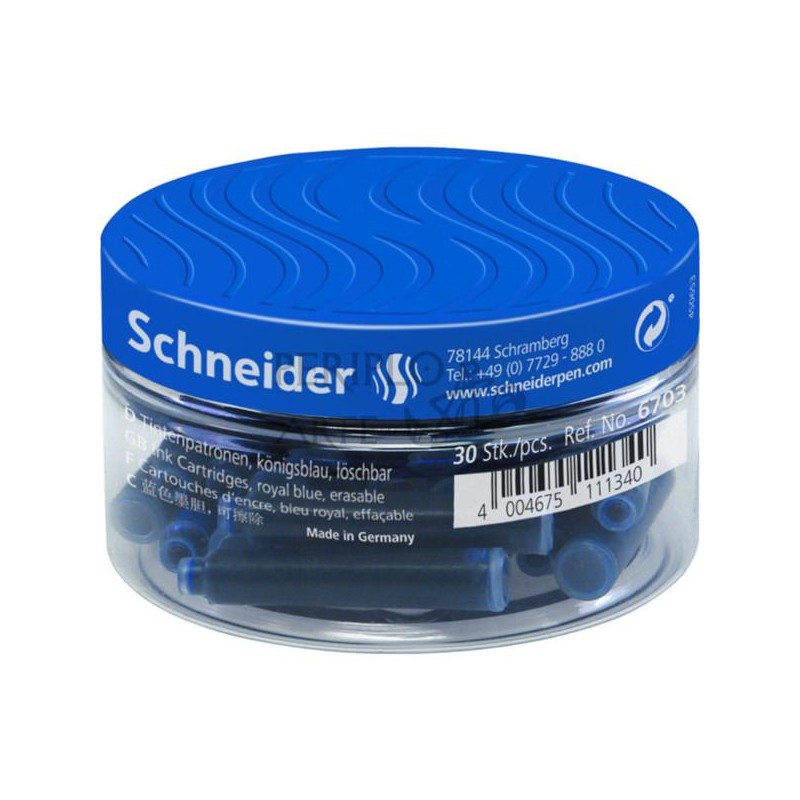 Frasco 30 cartuchos tinta Schneider azul