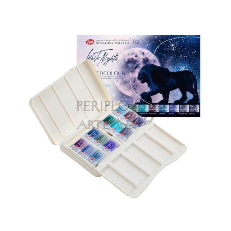 Caja acuarelas 12 godets granulados White Nights