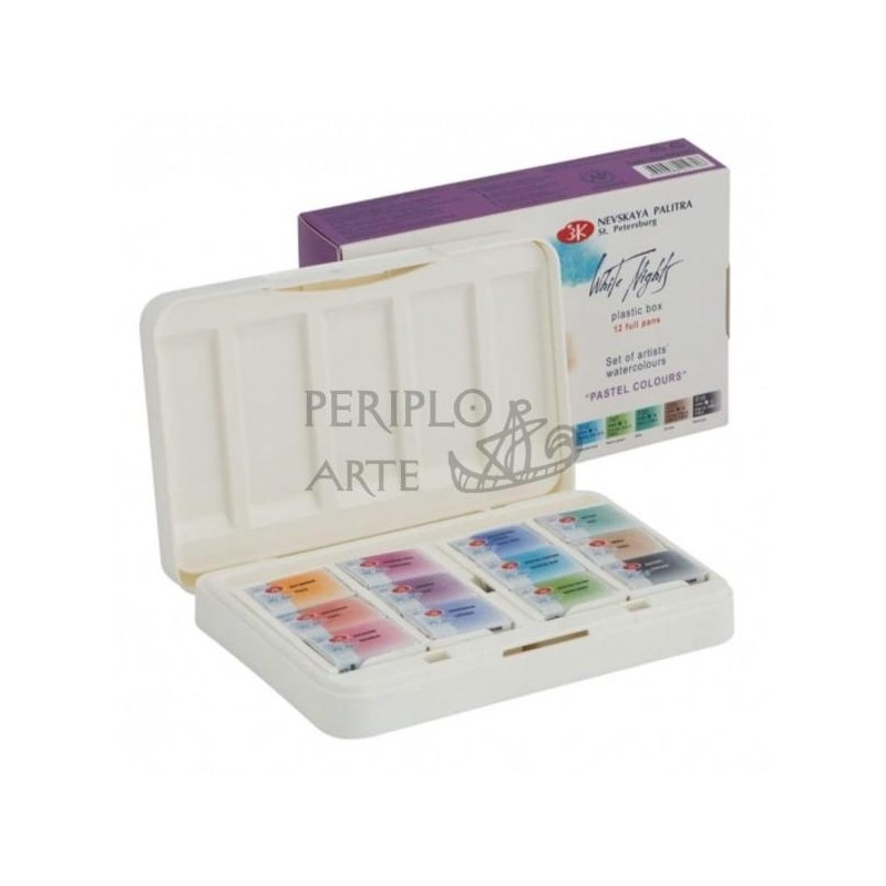 Caja plástico 12 acuarelas Pastel White Nights