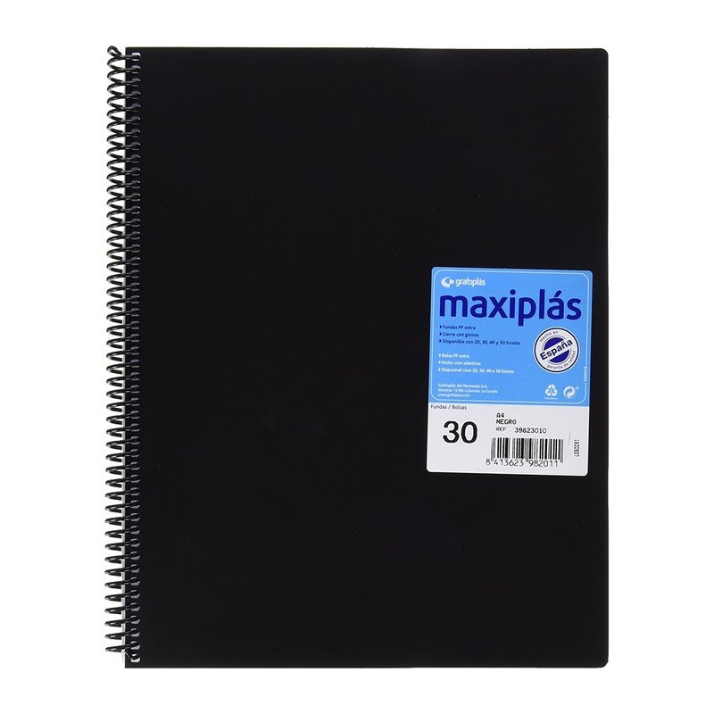 Carpeta espiral 30 fundas A4 negro Maxiplas