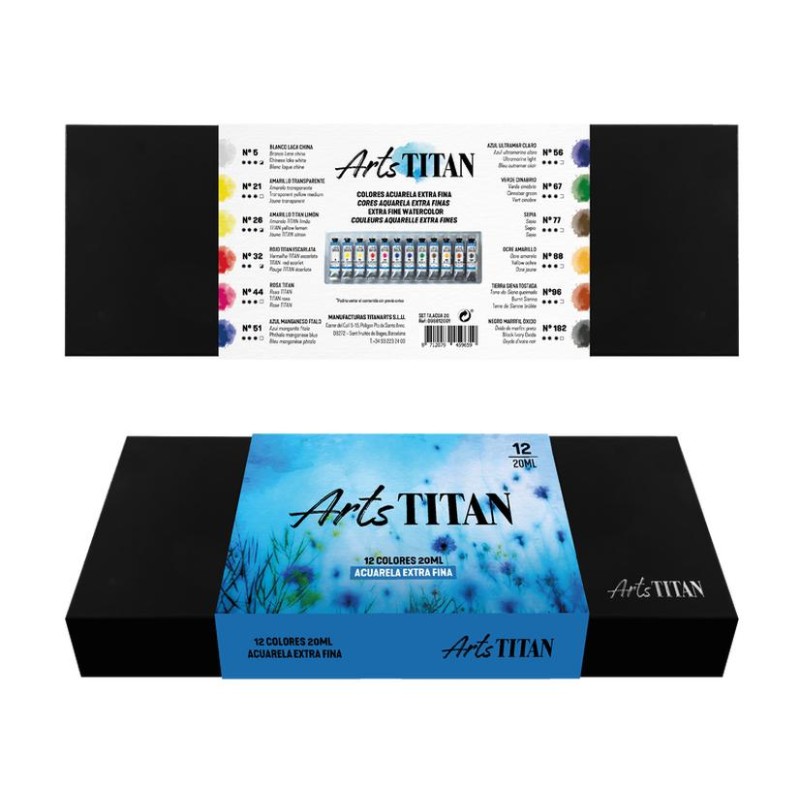 Caja 12 tubos acuarela 20ml Titan