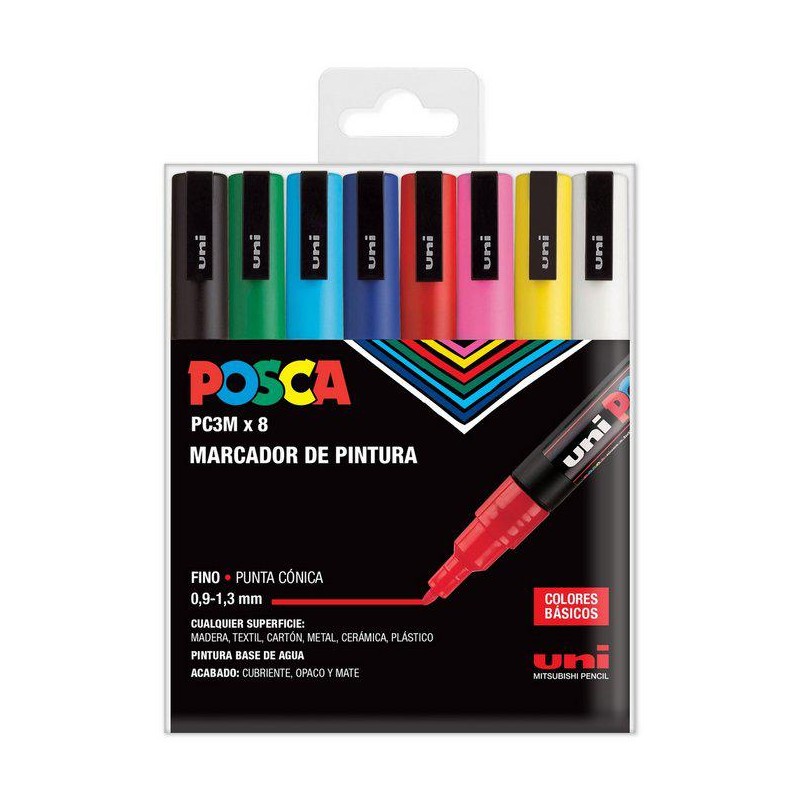 Estuche 8 rotuladores Posca PC-3M Básicos