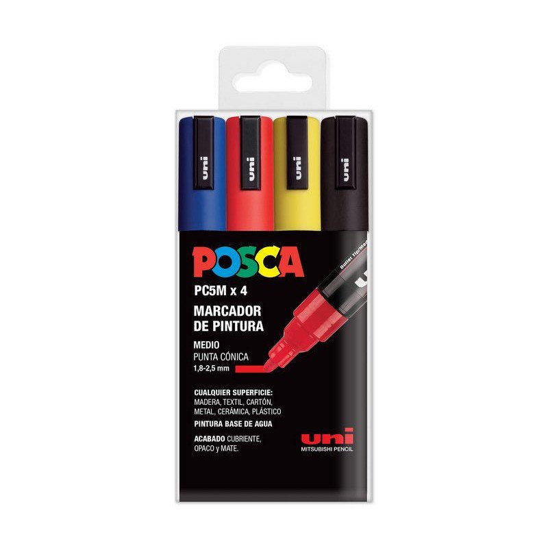 Estuche 4 rotuladores Posca PC-5M Básicos