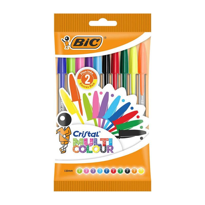 Paquete 10 bolígrafos BIC cristal colores surtidos