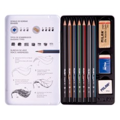 Caja 7 piezas lápices grafito  gomas y sacapuntas