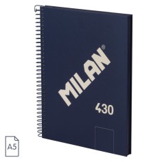 Cuaderno A5 Milan 430 espiral tapa dura Liso Azul