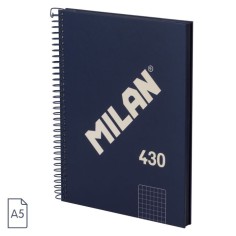 Cuaderno A5 Milan 430 espiral tapa dura 5x5 Azul