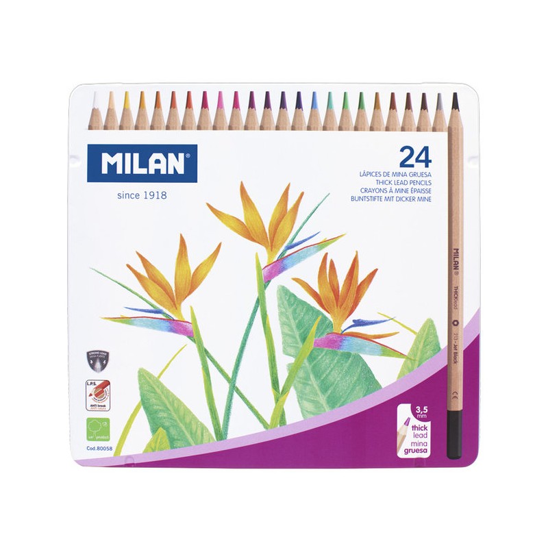 Caja metal lápices color mina gruesa 24 Milan