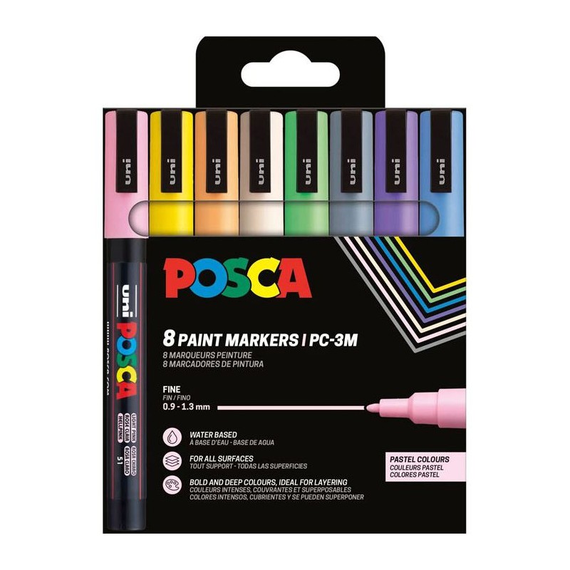 Estuche 8 rotuladores Posca PC-3M Pastel