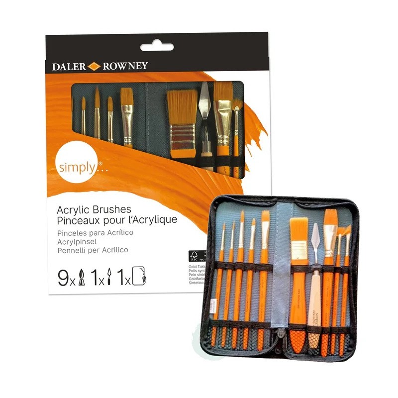 Estuche cremallera con 9 pinceles acríli espátula 