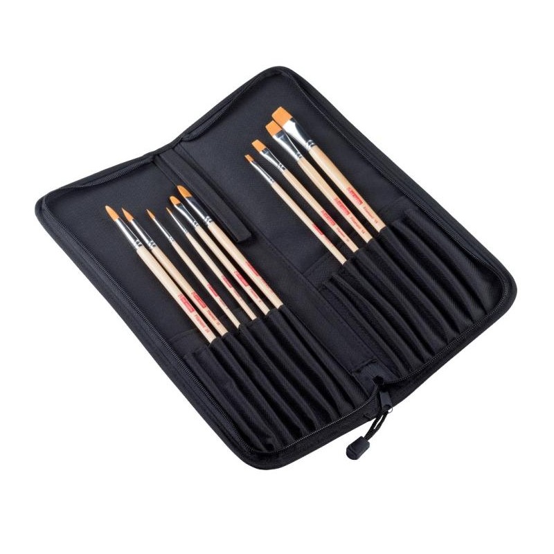 Estuche organizador con 10 pinceles mango largo