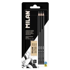 Set 3 lápices carboncillo   goma Master Gum Milan