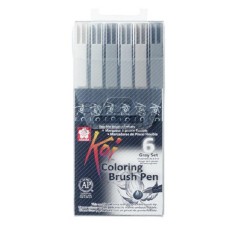Set 6 rotuladores Koi Coloring Brush Pen grises