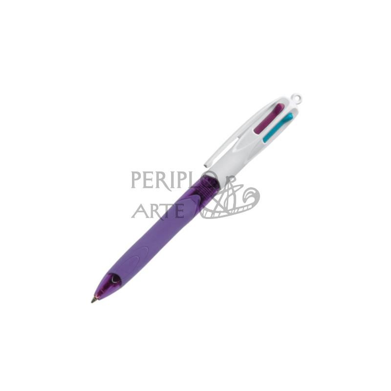 Bolígrafo BIC 4 colores pastel grip violeta