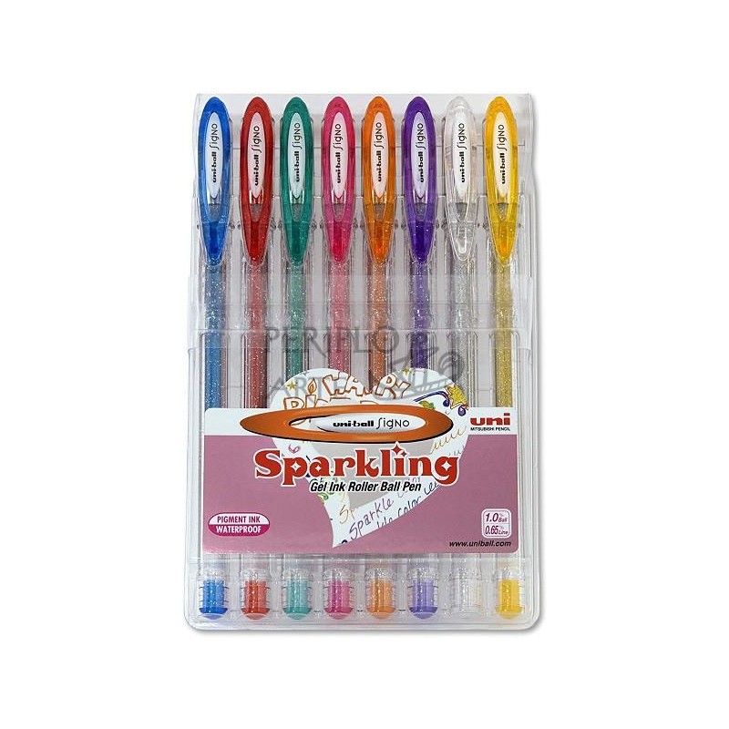 Set 8 bolígrafos purpurina Uniball Signo Sparklin